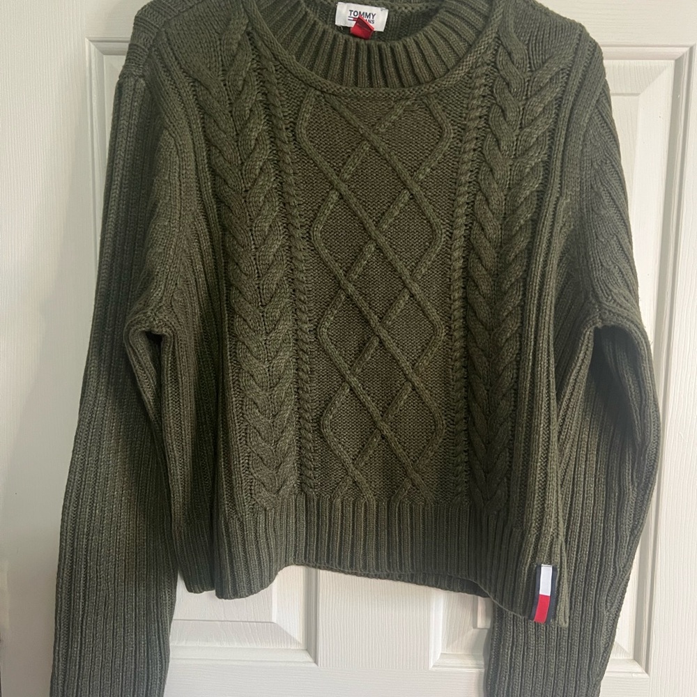 Tommy Hilfiger Green Crew Neck Cable Knit Sweater